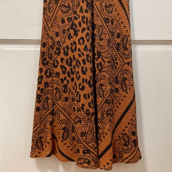 FARM RIO for Anthropologie Waffle Knit Alyse Midi Dress Orange Black Brown Small - Picture 10 of 11